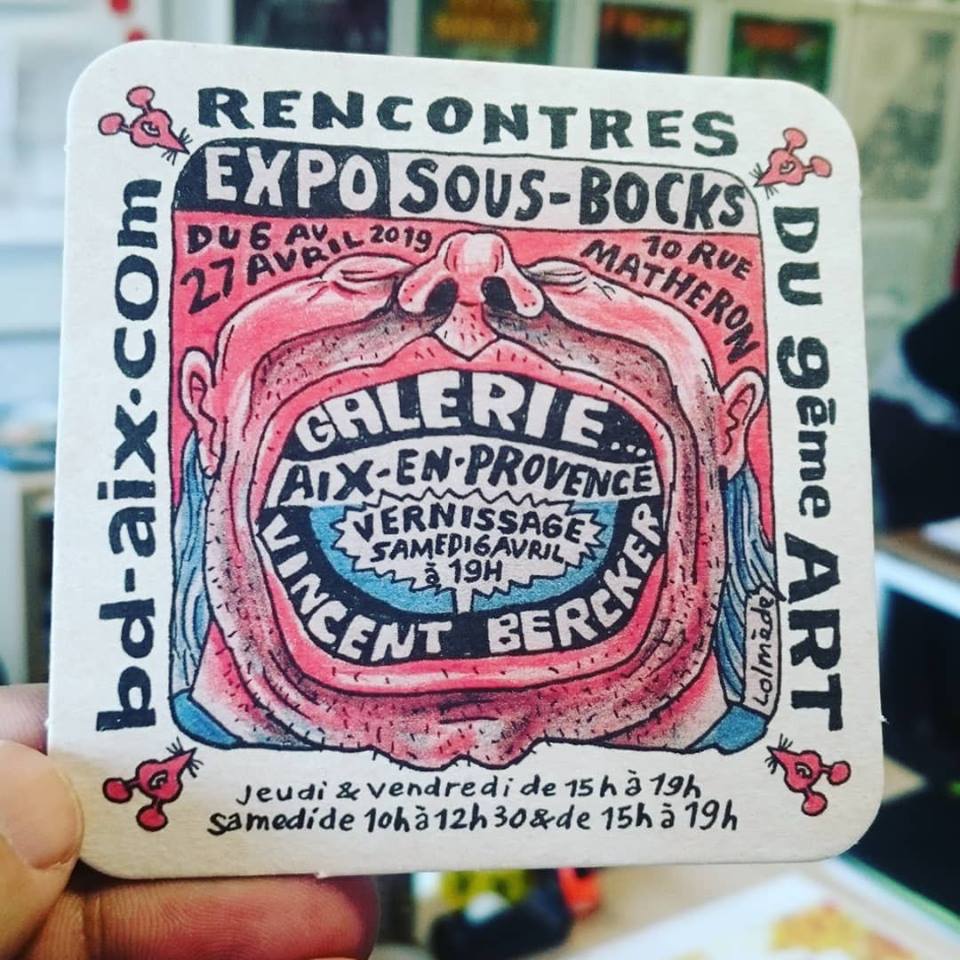 Sous-bocks expo Laurent Lolmède Mu Blondeau